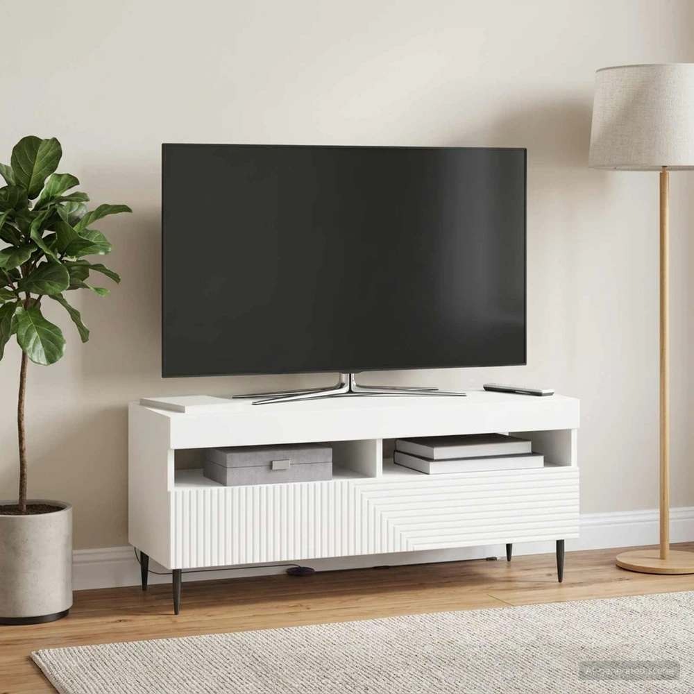 TV staliukas LED televizoriaus spintelė Balta Apdirbta mediena