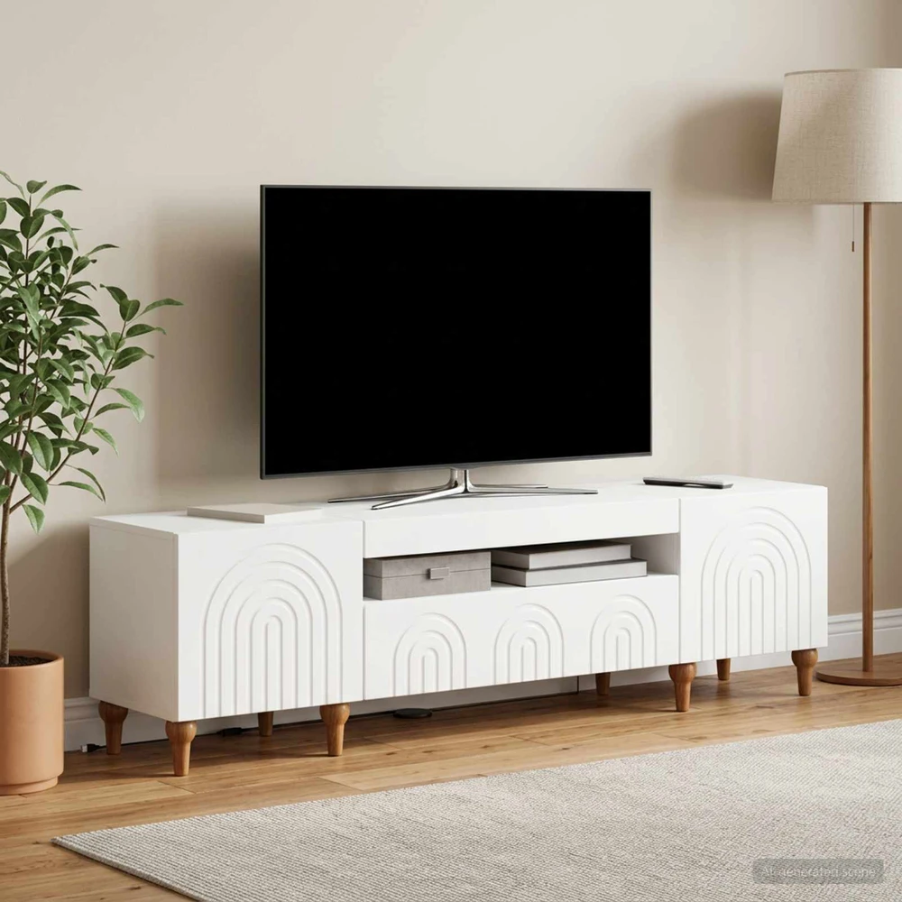 TV staliukas LED televizoriaus spintelė ALKMAAR 153 x 35 x 43 cm Balta