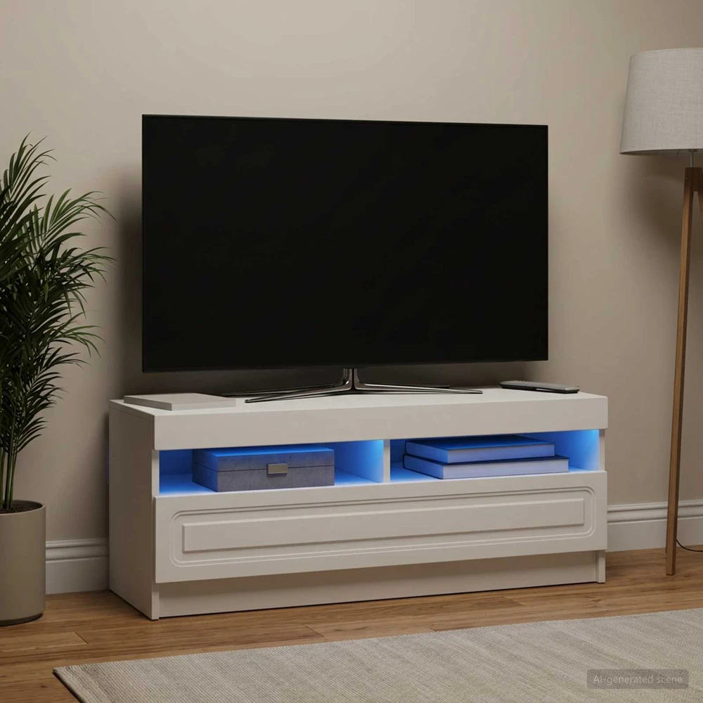 TV staliukas LED televizoriaus spintelė Balta Apdirbta mediena