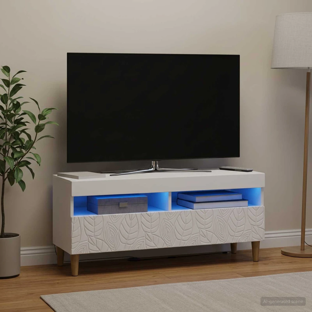 TV staliukas LED televizoriaus spintelė Balta Apdirbta mediena