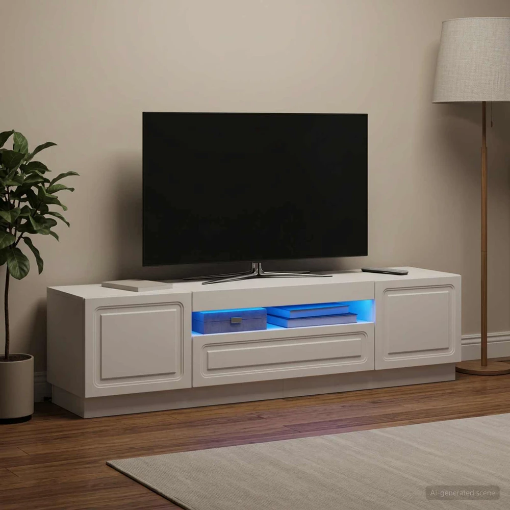 TV staliukas LED televizoriaus spintelė Balta Apdirbta mediena