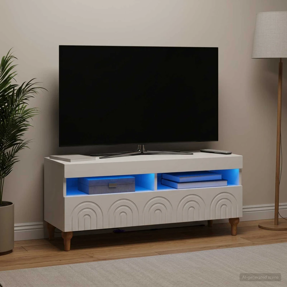 TV staliukas LED televizoriaus spintelė ALKMAAR 100 x 35 x 43 cm Balta
