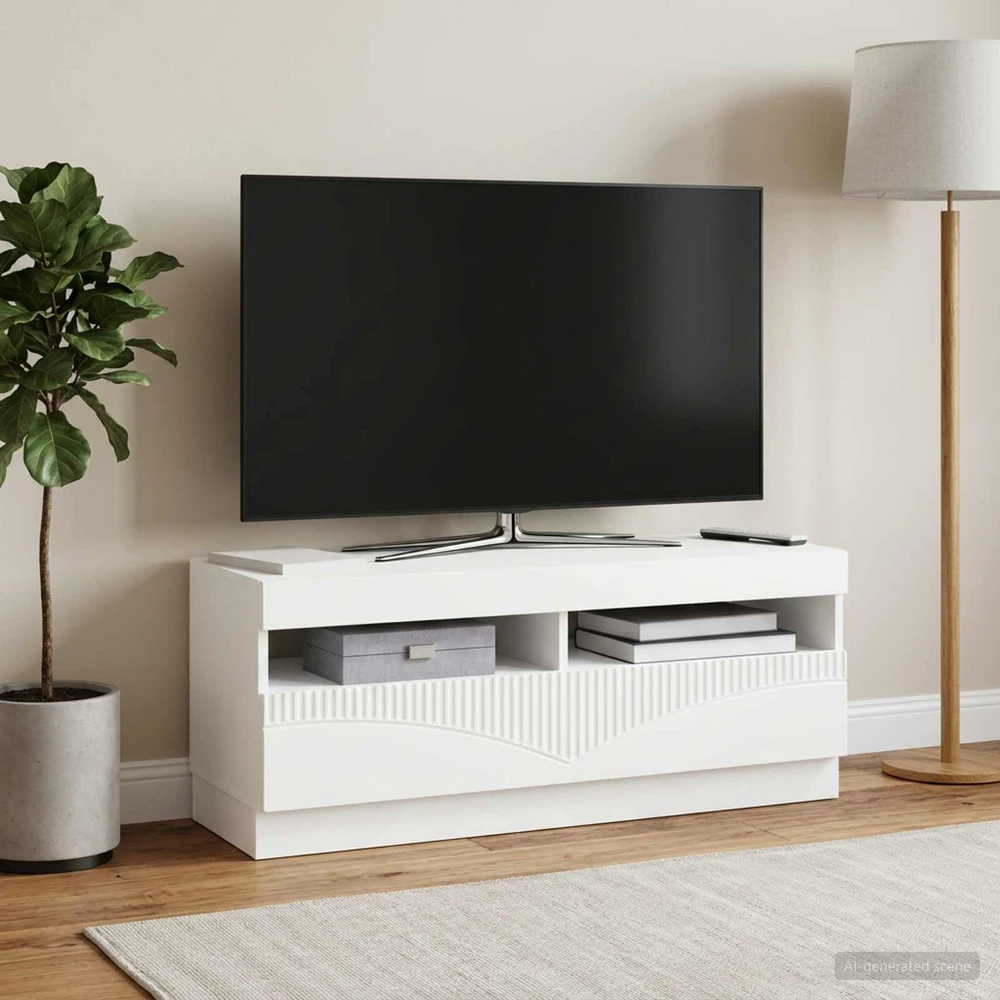 TV staliukas LED televizoriaus spintelė Balta Apdirbta mediena