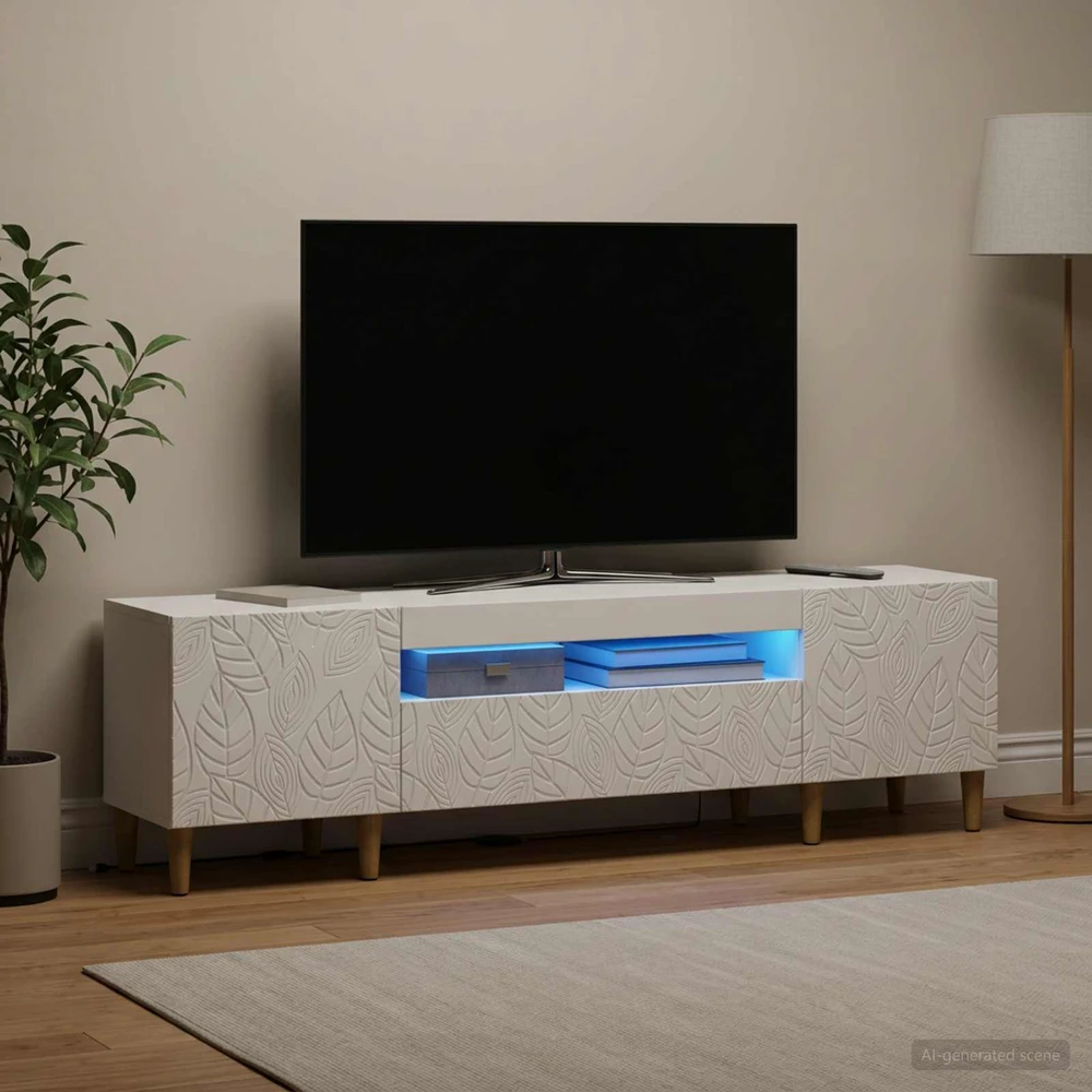 TV staliukas LED televizoriaus spintelė Balta Apdirbta mediena