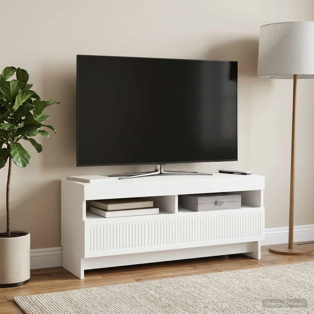 TV staliukas LED televizoriaus spintelė EDE 100 x 35 x 43 cm Balta