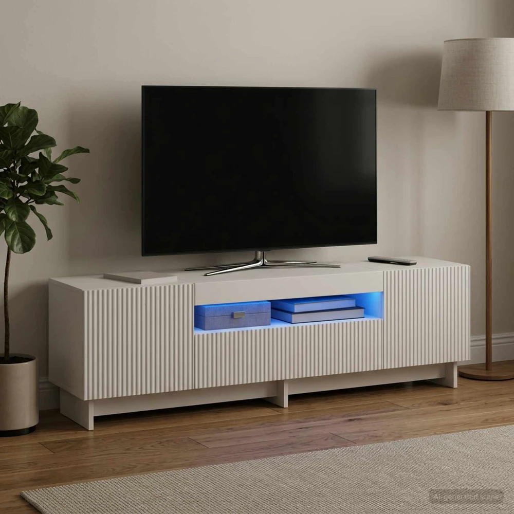 TV staliukas LED televizoriaus spintelė Balta Apdirbta mediena