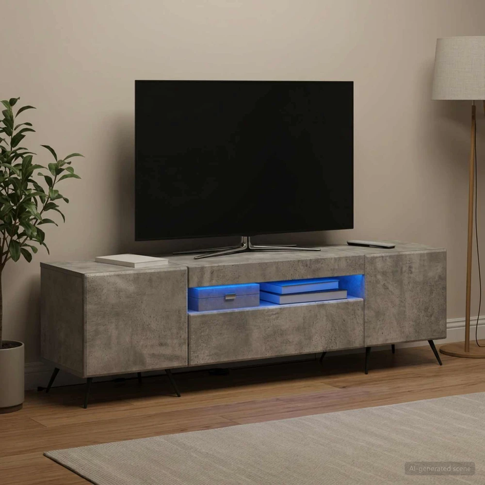 TV staliukas LED televizoriaus spintelė Betono pilka Apdirbta mediena