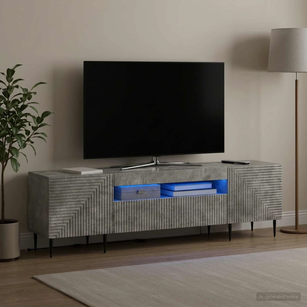 TV staliukas LED televizoriaus spintelė Betono pilka Apdirbta mediena
