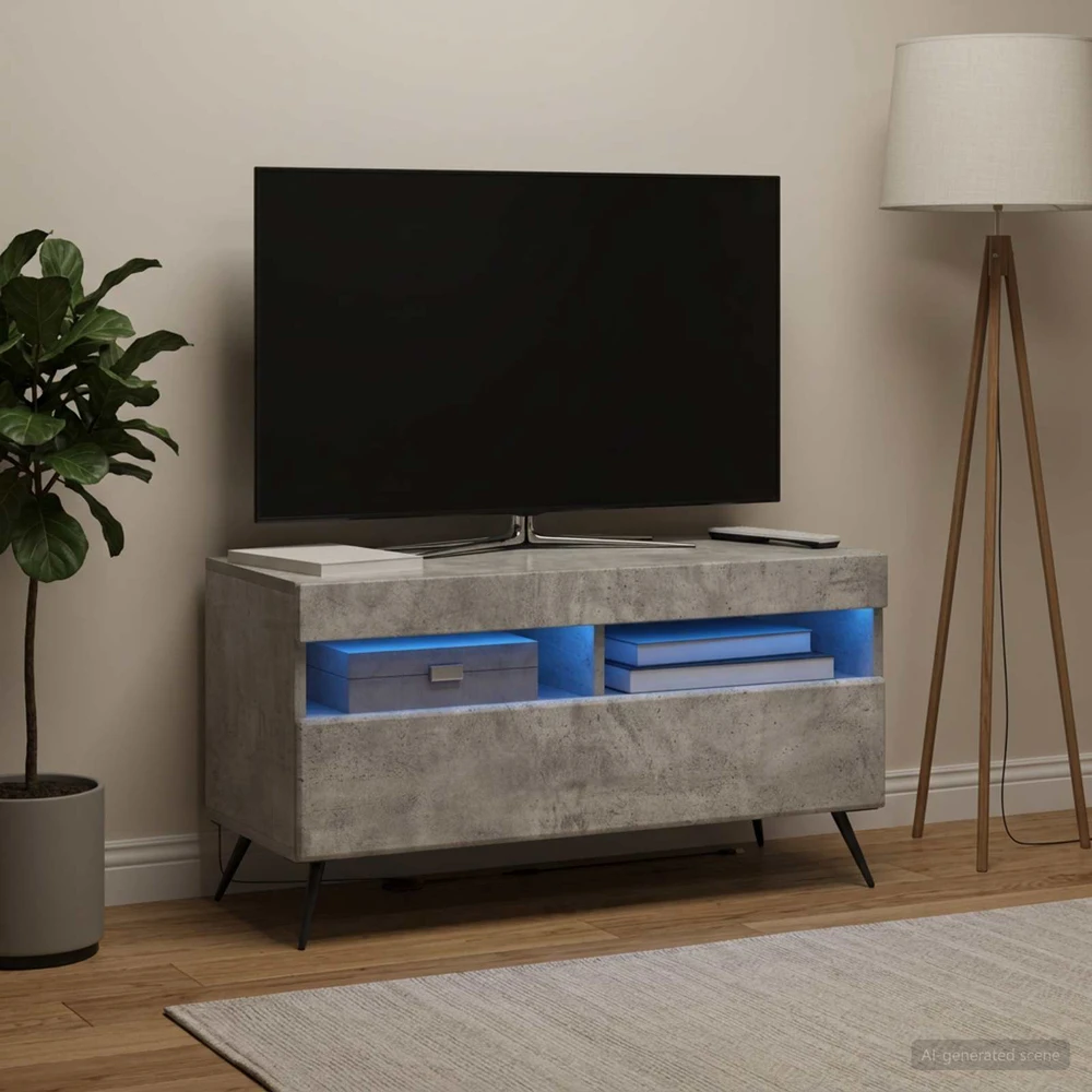 TV staliukas LED televizoriaus spintelė Betono pilka Apdirbta mediena