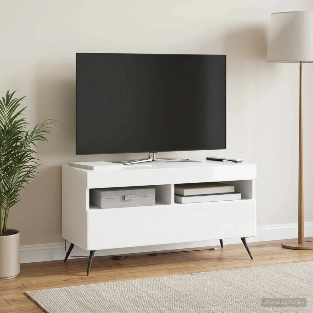 TV staliukas LED televizoriaus spintelė BREDA Itin blizgi balta