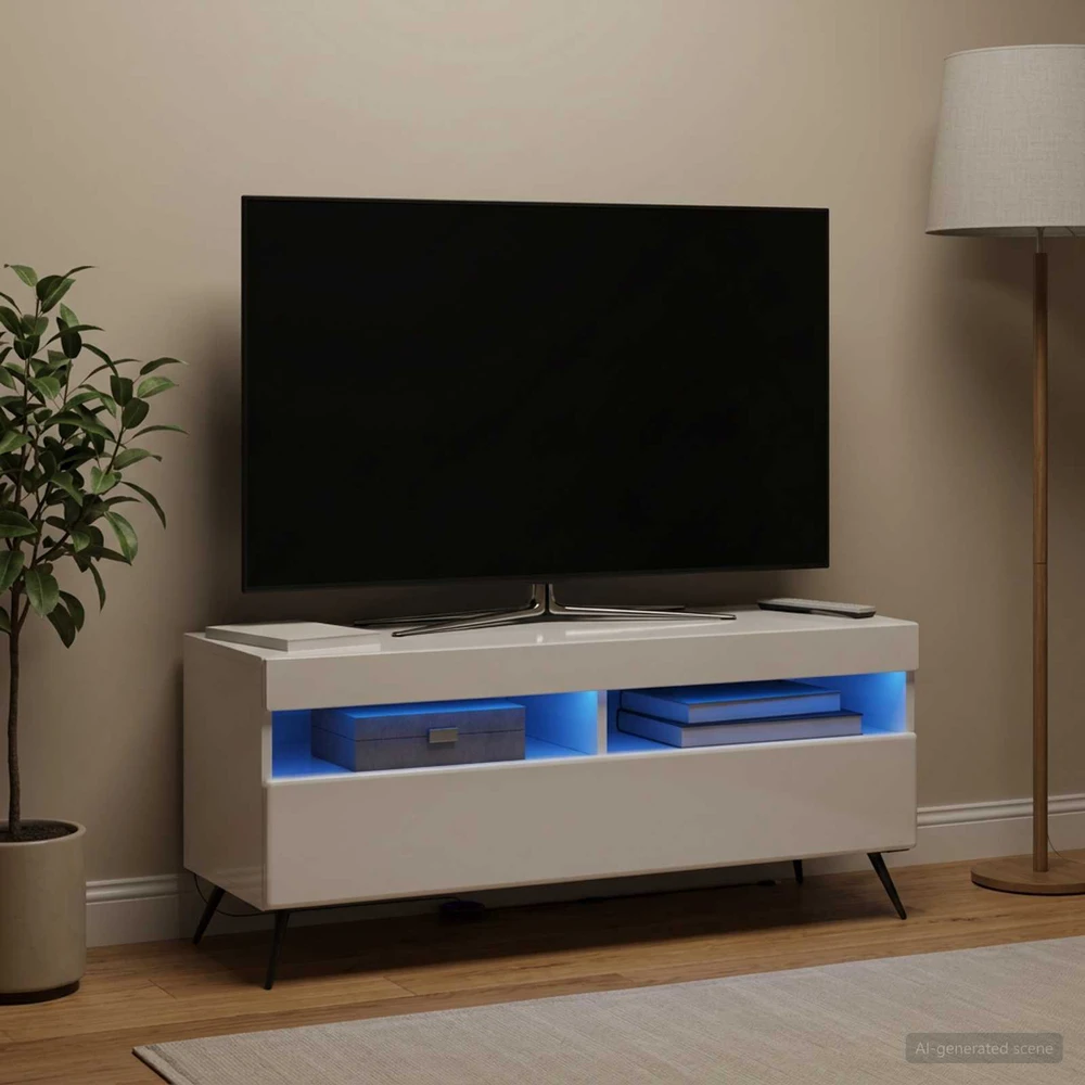 TV staliukas LED televizoriaus spintelė Itin blizgi balta Apdirbta mediena