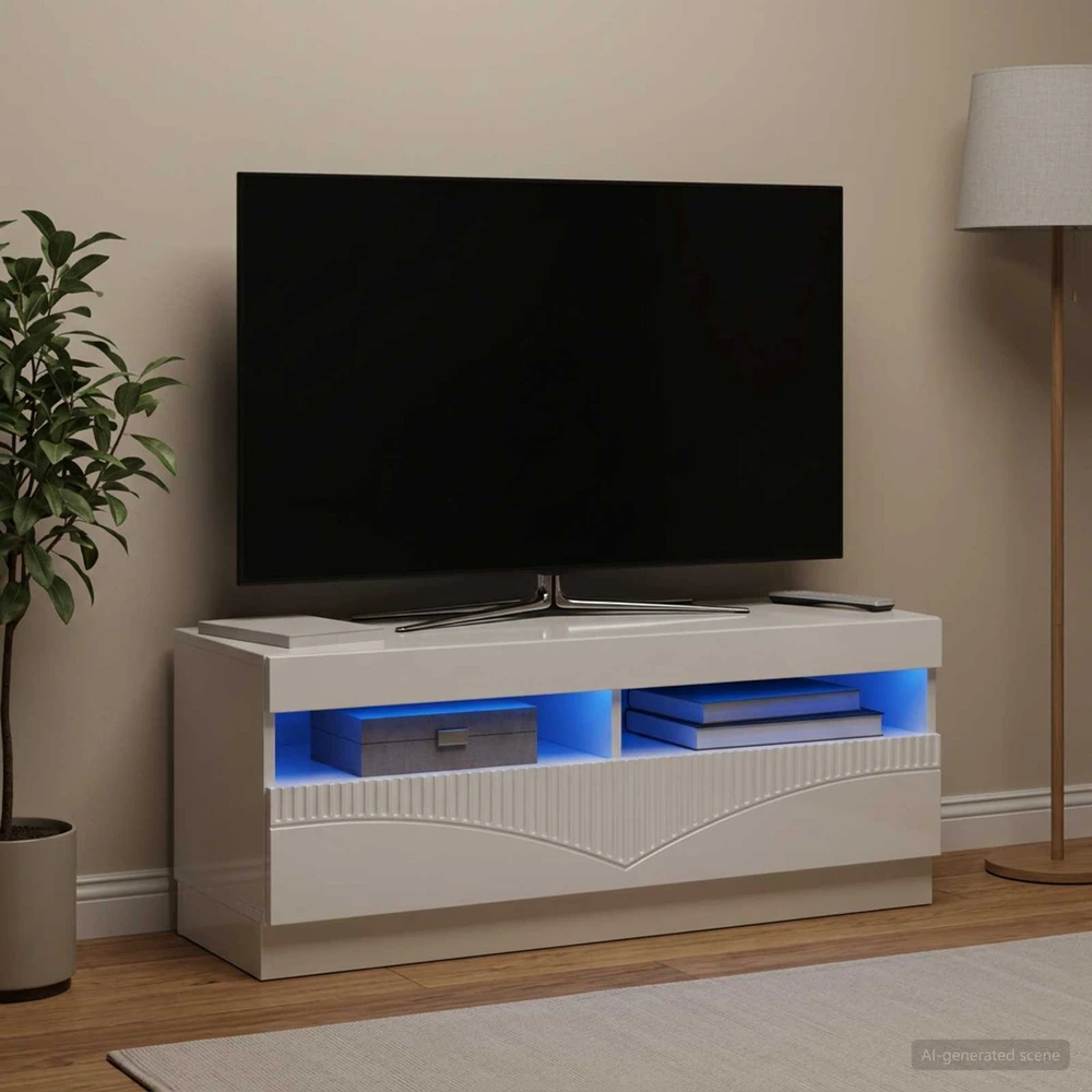 TV staliukas LED televizoriaus spintelė Itin blizgi balta Apdirbta mediena