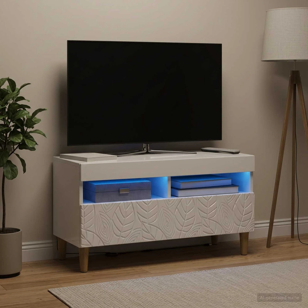 TV staliukas LED televizoriaus spintelė Itin blizgi balta Apdirbta mediena