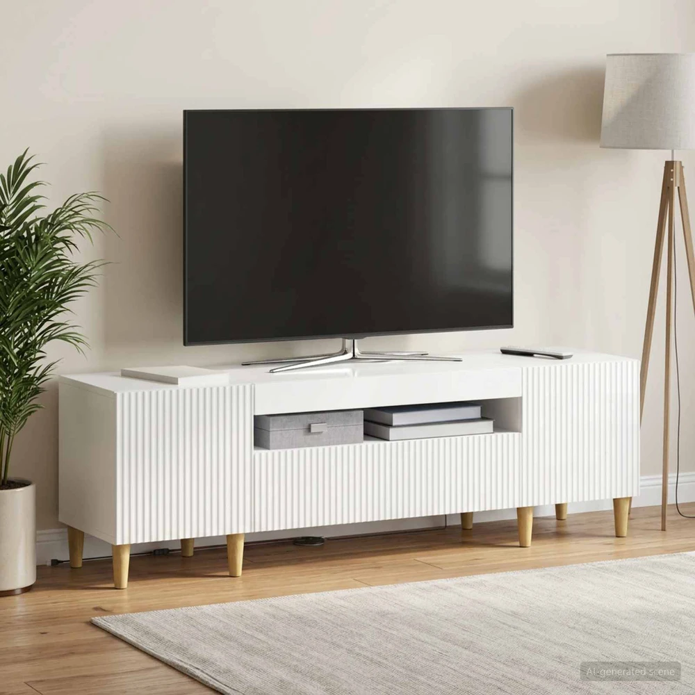 TV staliukas LED televizoriaus spintelė Itin blizgi balta Apdirbta mediena