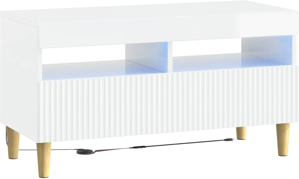 TV staliukas LED televizoriaus spintelė Itin blizgi balta Apdirbta mediena