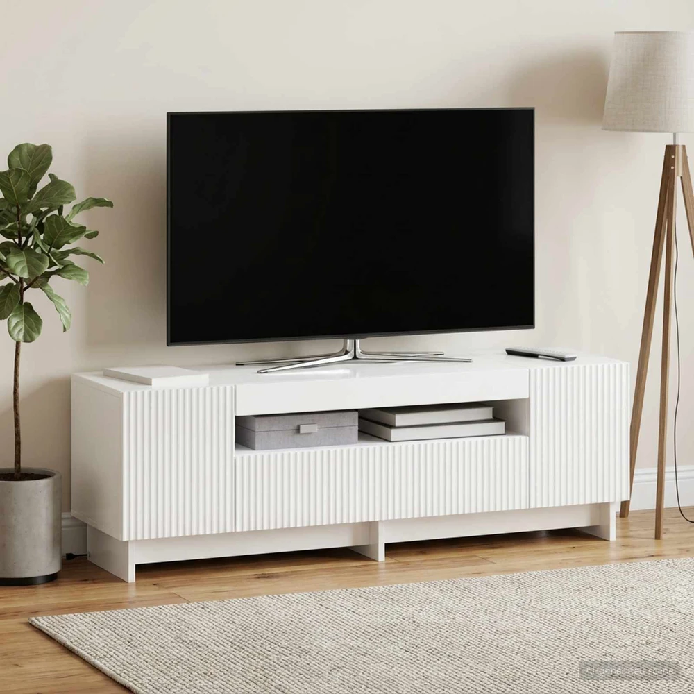 TV staliukas LED televizoriaus spintelė Itin blizgi balta Apdirbta mediena