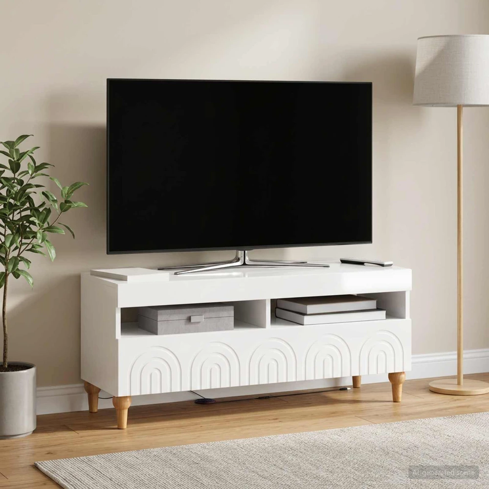 TV staliukas LED televizoriaus spintelė Itin blizgi balta Apdirbta mediena