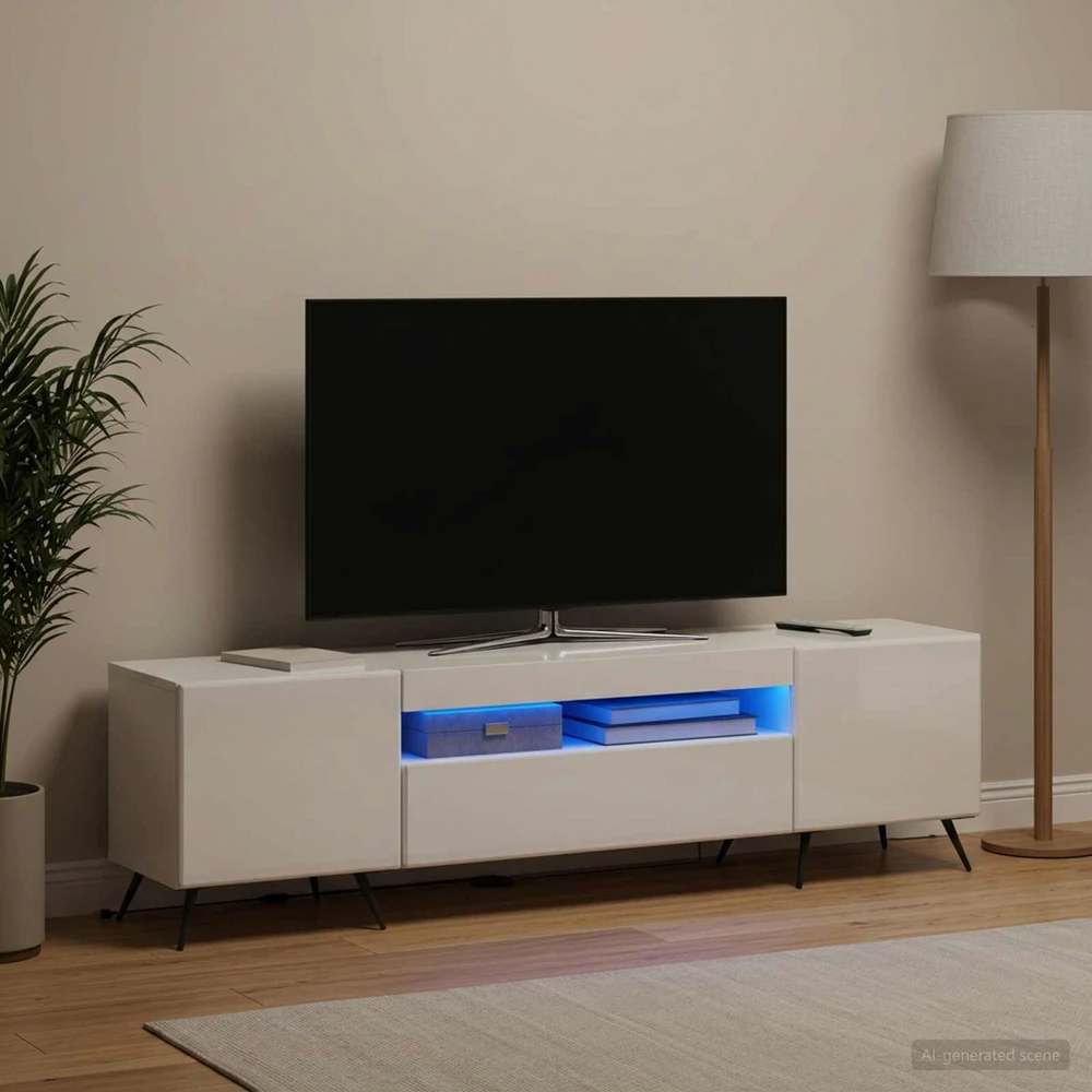 TV staliukas LED televizoriaus spintelė Itin blizgi balta Apdirbta mediena