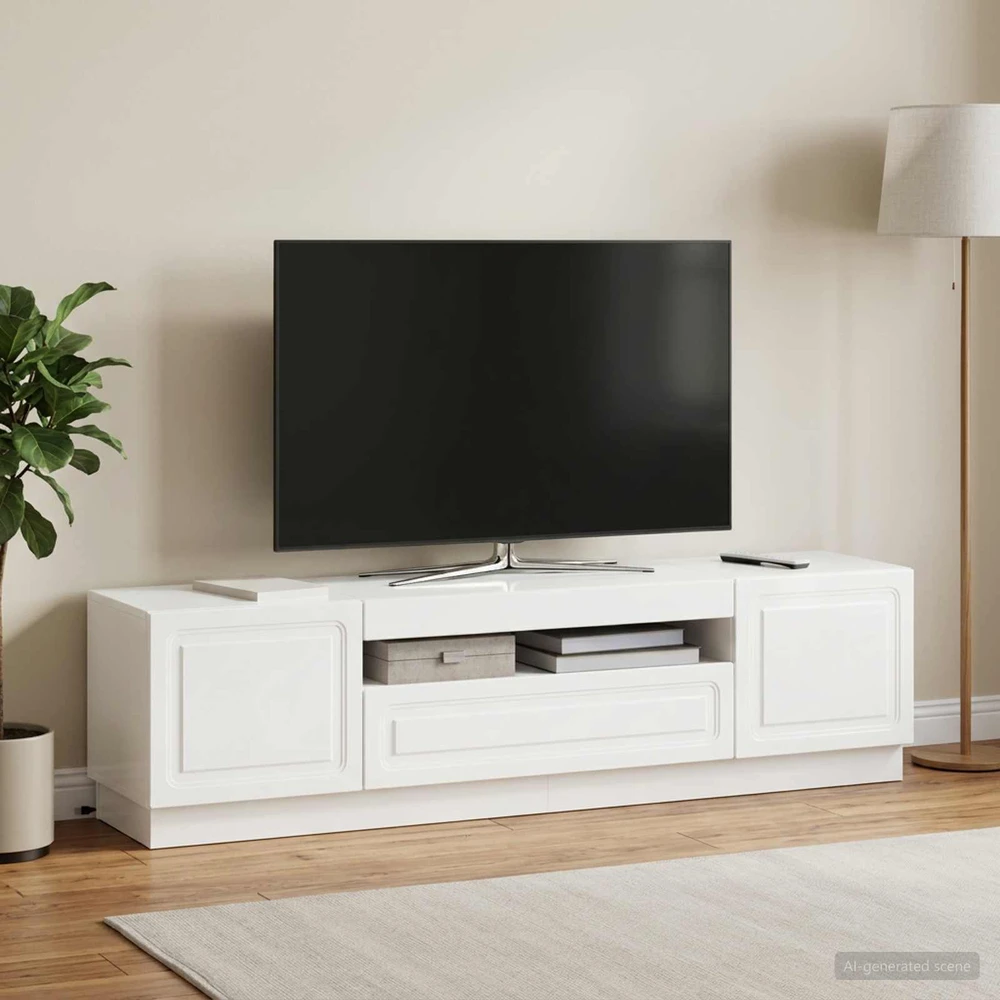 TV staliukas LED televizoriaus spintelė Itin blizgi balta Apdirbta mediena