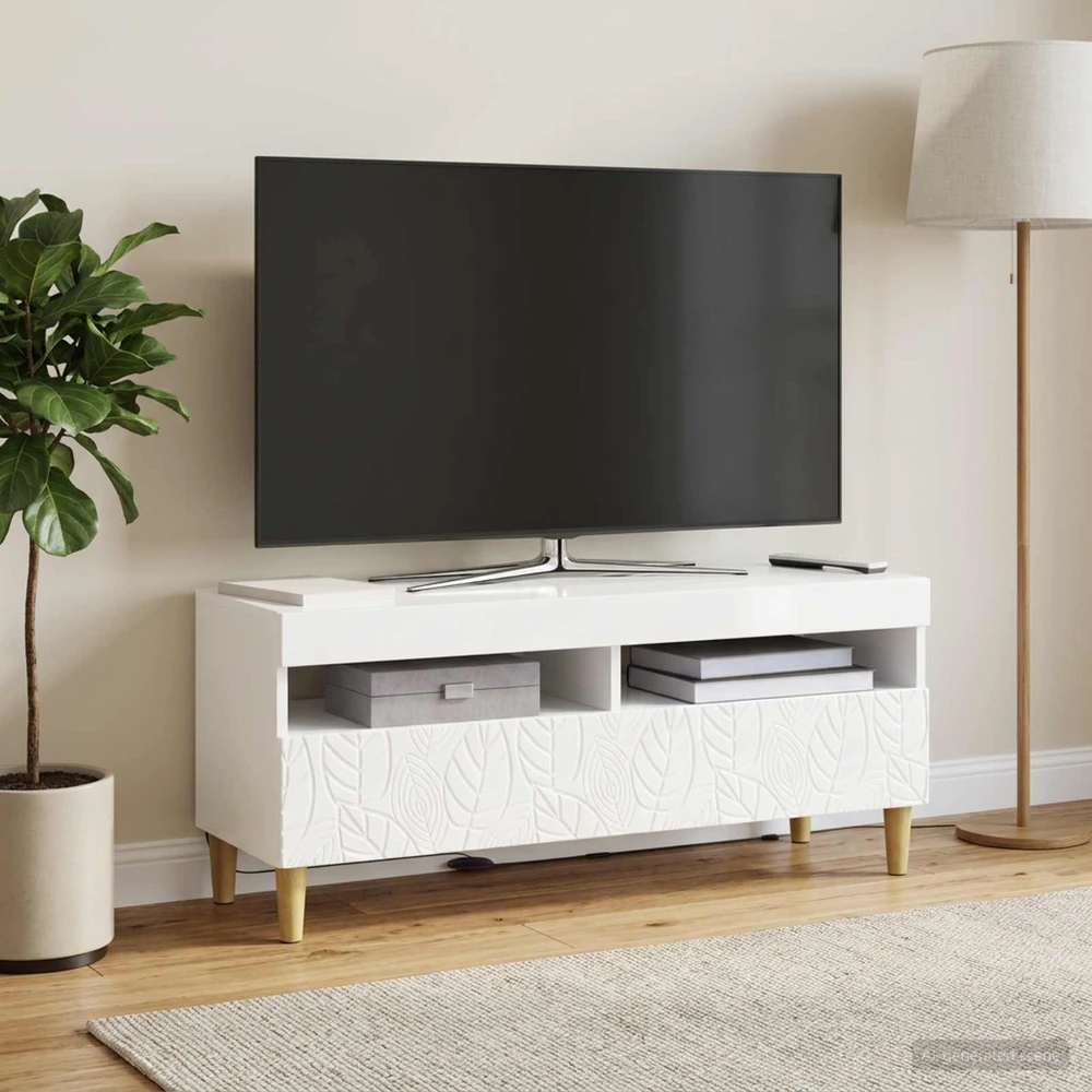 TV staliukas LED televizoriaus spintelė Itin blizgi balta Apdirbta mediena