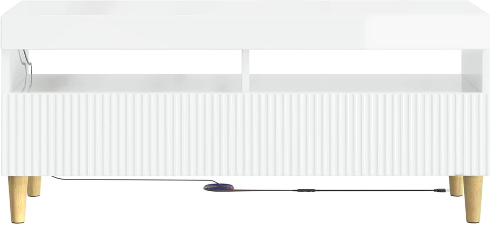 TV staliukas LED televizoriaus spintelė Itin blizgi balta Apdirbta mediena