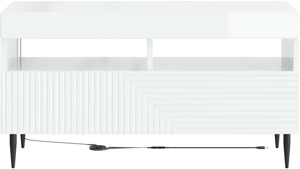 TV staliukas LED televizoriaus spintelė Itin blizgi balta Apdirbta mediena