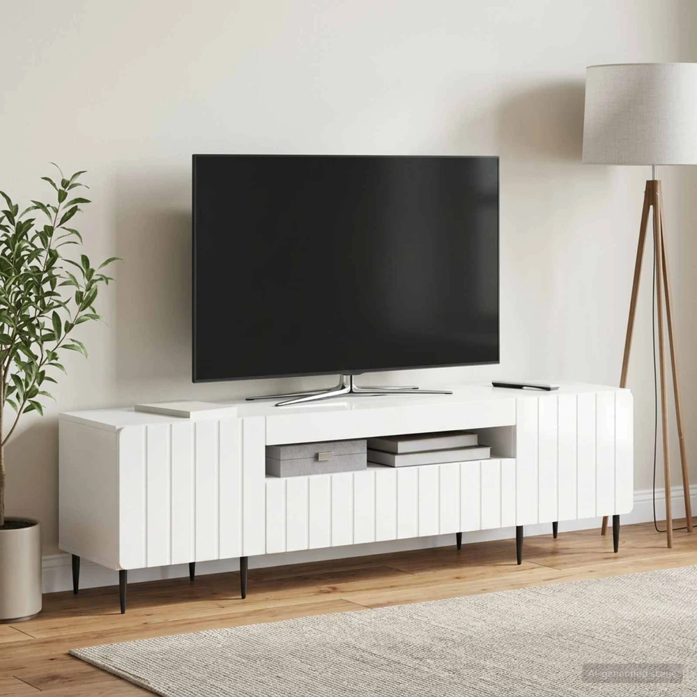 TV staliukas LED televizoriaus spintelė Itin blizgi balta Apdirbta mediena