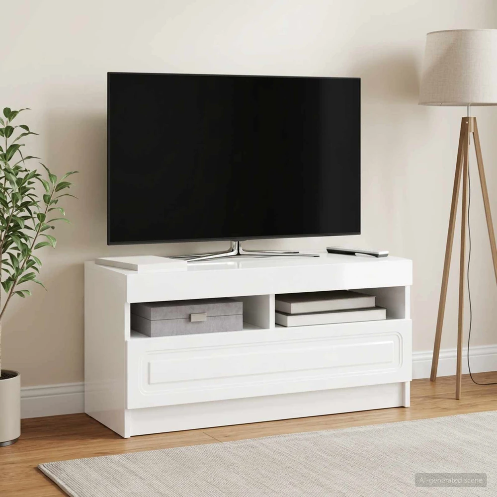 TV staliukas LED televizoriaus spintelė Itin blizgi balta Apdirbta mediena