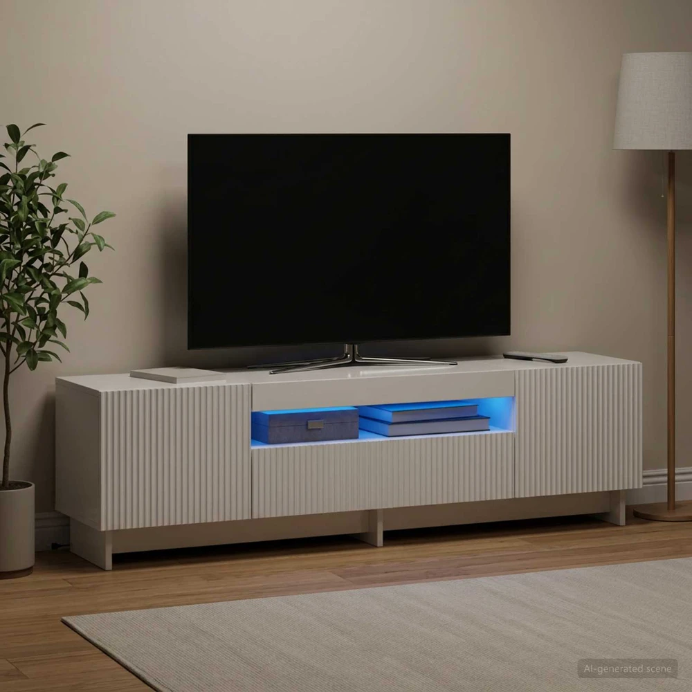 TV staliukas LED televizoriaus spintelė Itin blizgi balta Apdirbta mediena