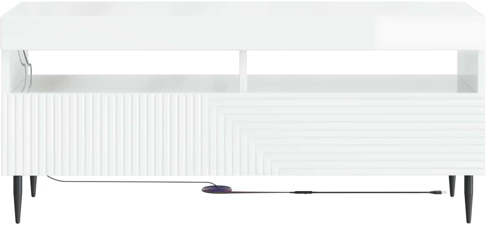 TV staliukas LED televizoriaus spintelė Itin blizgi balta Apdirbta mediena