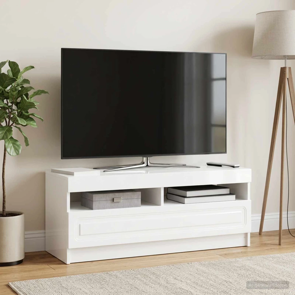 TV staliukas LED televizoriaus spintelė Itin blizgi balta Apdirbta mediena