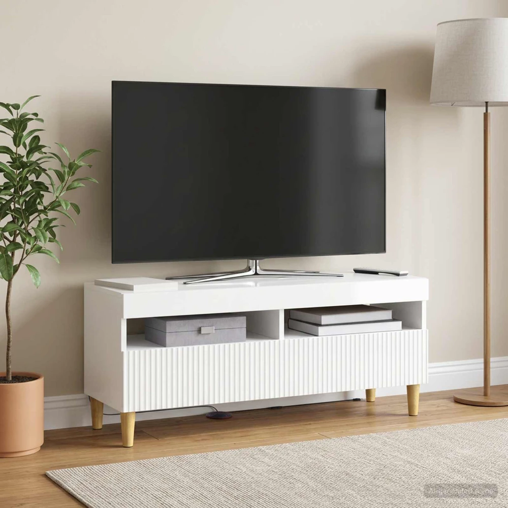 TV staliukas LED televizoriaus spintelė Itin blizgi balta Apdirbta mediena