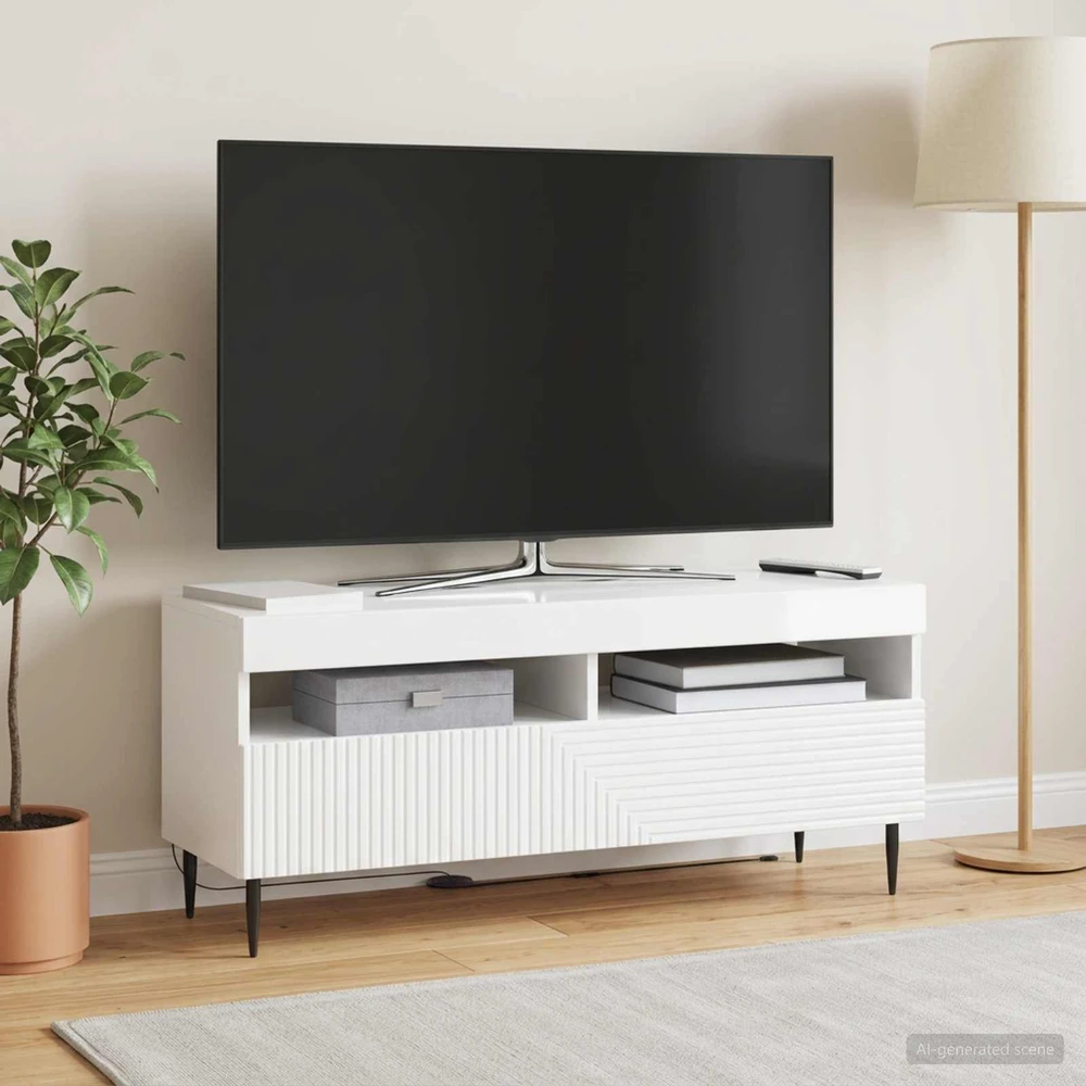 TV staliukas LED televizoriaus spintelė Itin blizgi balta Apdirbta mediena