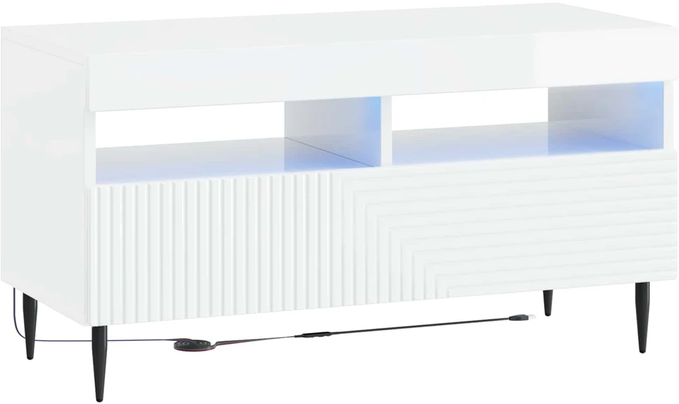 TV staliukas LED televizoriaus spintelė Itin blizgi balta Apdirbta mediena