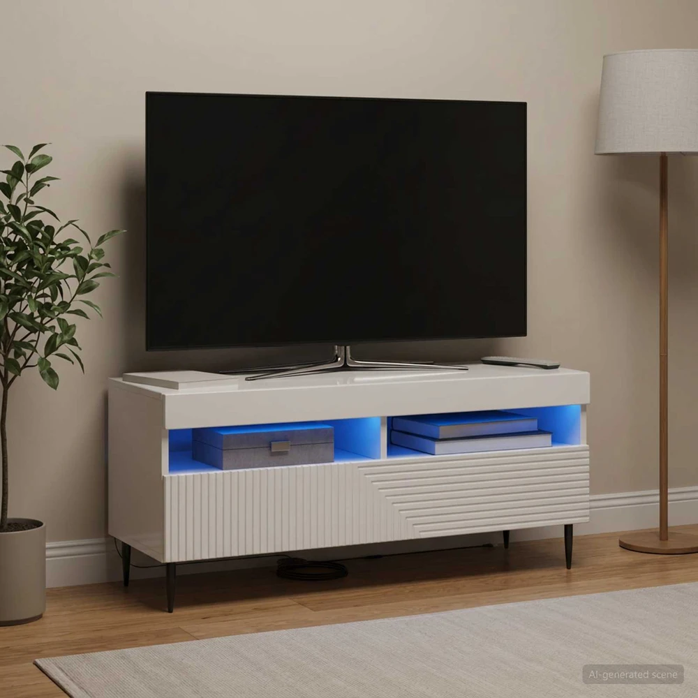 TV staliukas LED televizoriaus spintelė Itin blizgi balta Apdirbta mediena