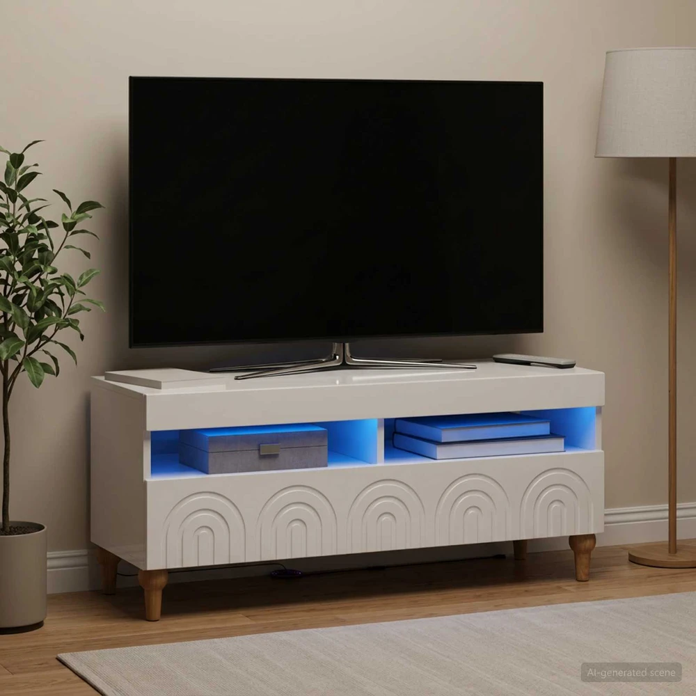 TV staliukas LED televizoriaus spintelė Itin blizgi balta Apdirbta mediena