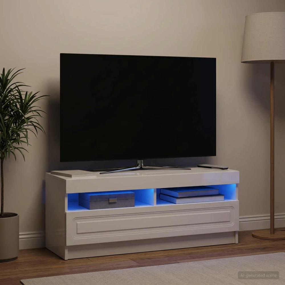 TV staliukas LED televizoriaus spintelė Itin blizgi balta Apdirbta mediena