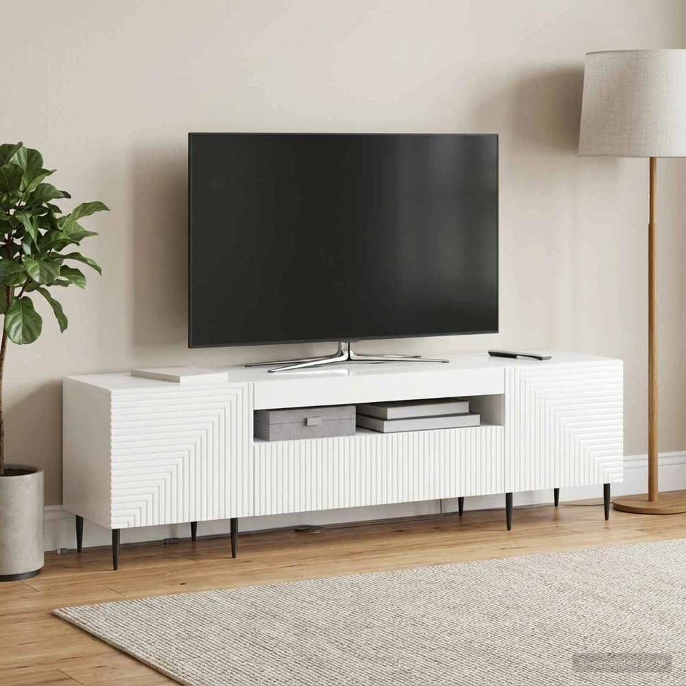 TV staliukas LED televizoriaus spintelė Itin blizgi balta Apdirbta mediena