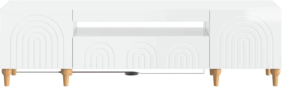 TV staliukas LED televizoriaus spintelė Itin blizgi balta Apdirbta mediena