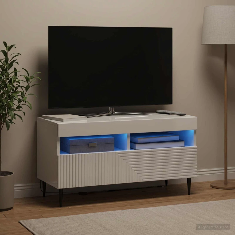 TV staliukas LED televizoriaus spintelė Itin blizgi balta Apdirbta mediena