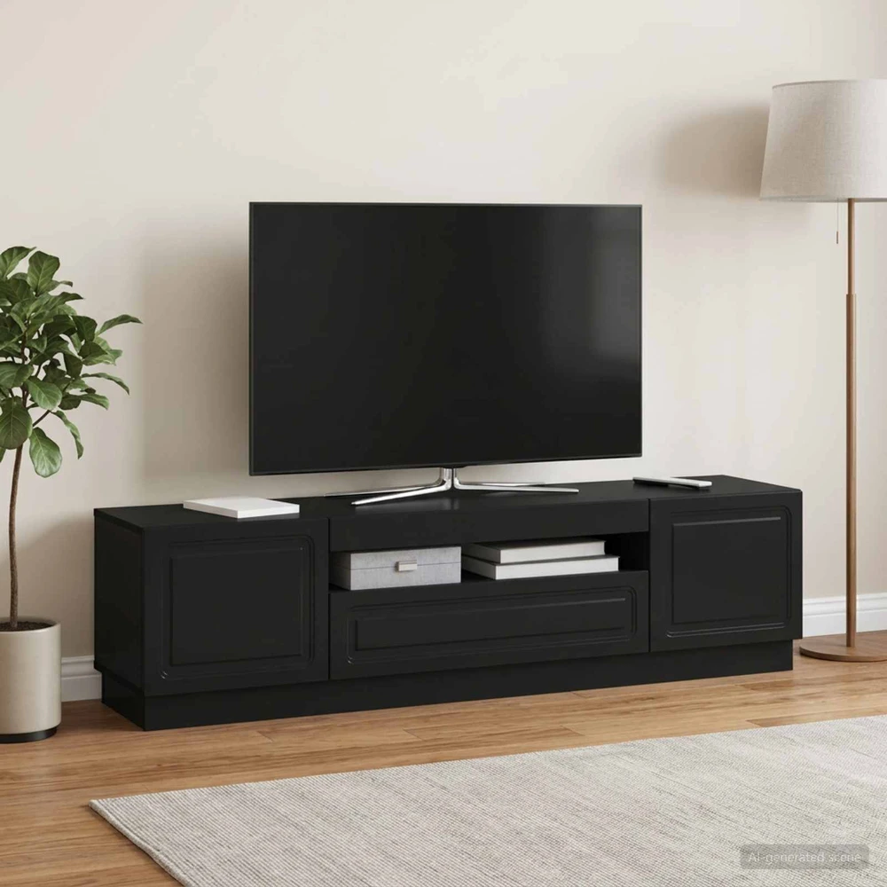 TV staliukas LED televizoriaus spintelė Juoda Apdirbta mediena