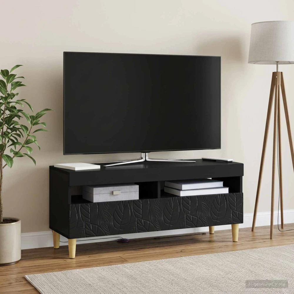 TV staliukas LED televizoriaus spintelė Juoda Apdirbta mediena