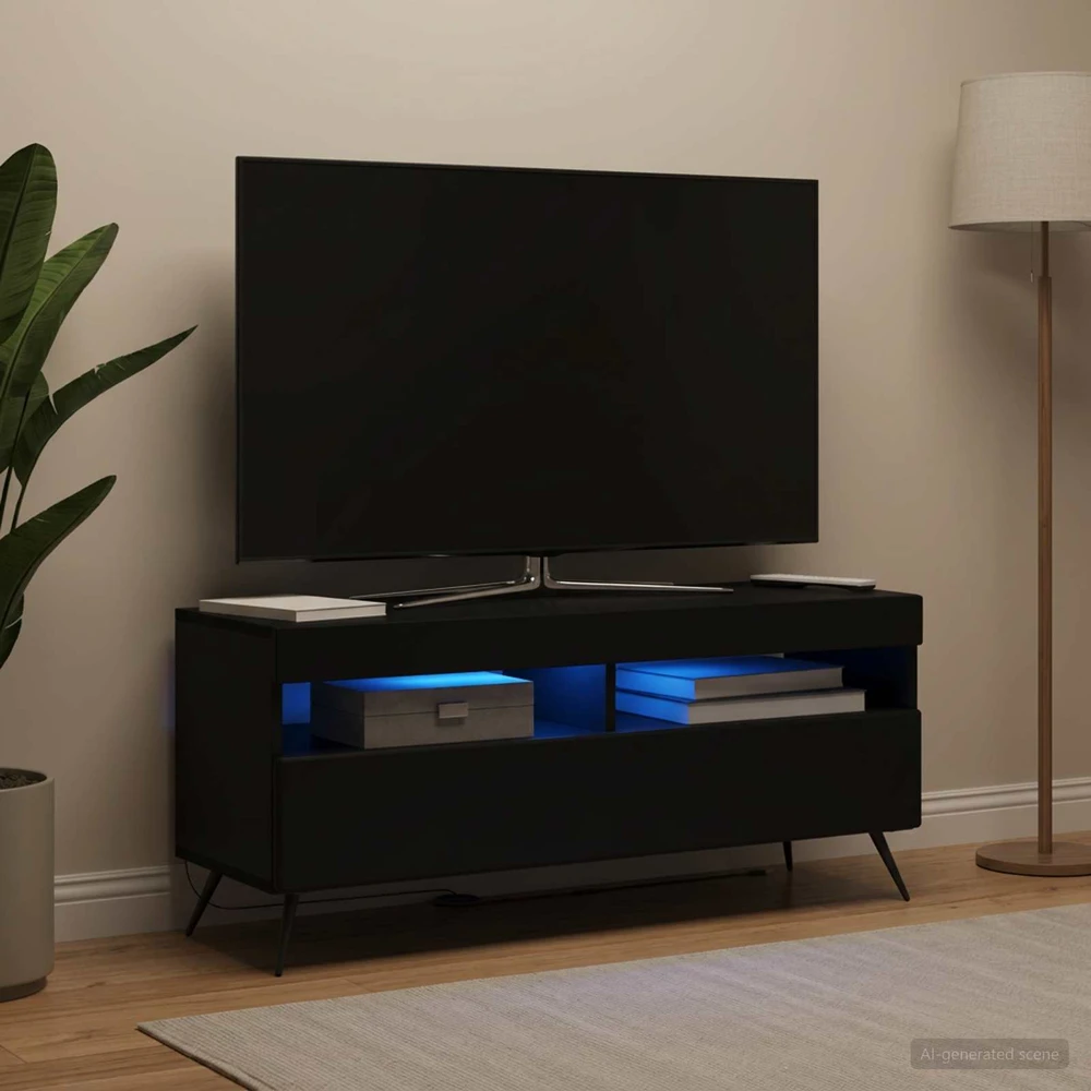 TV staliukas LED televizoriaus spintelė Juoda Apdirbta mediena