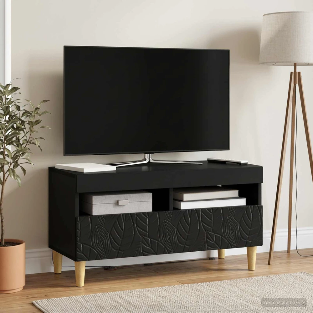 TV staliukas LED televizoriaus spintelė Juoda Apdirbta mediena