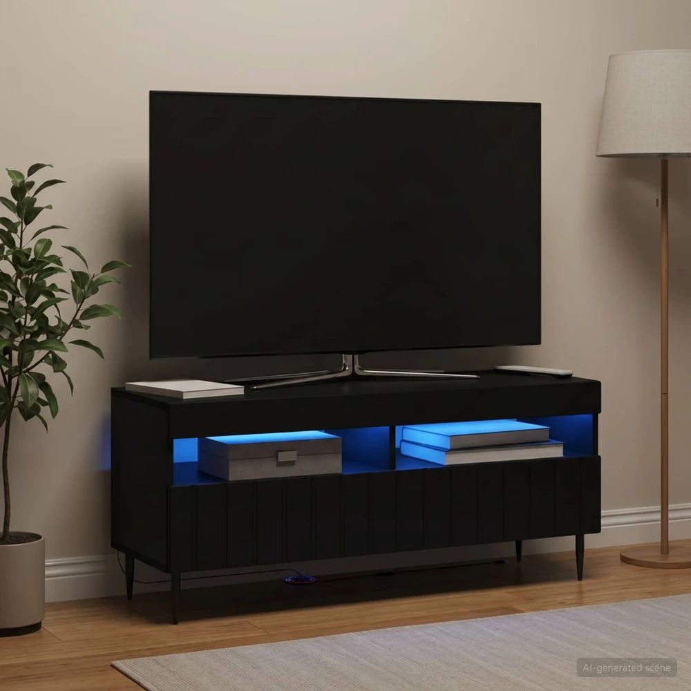 TV staliukas LED televizoriaus spintelė Juoda Apdirbta mediena