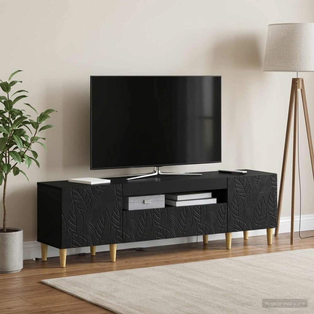 TV staliukas LED televizoriaus spintelė DELFT 153 x 35 x 43 cm Juoda