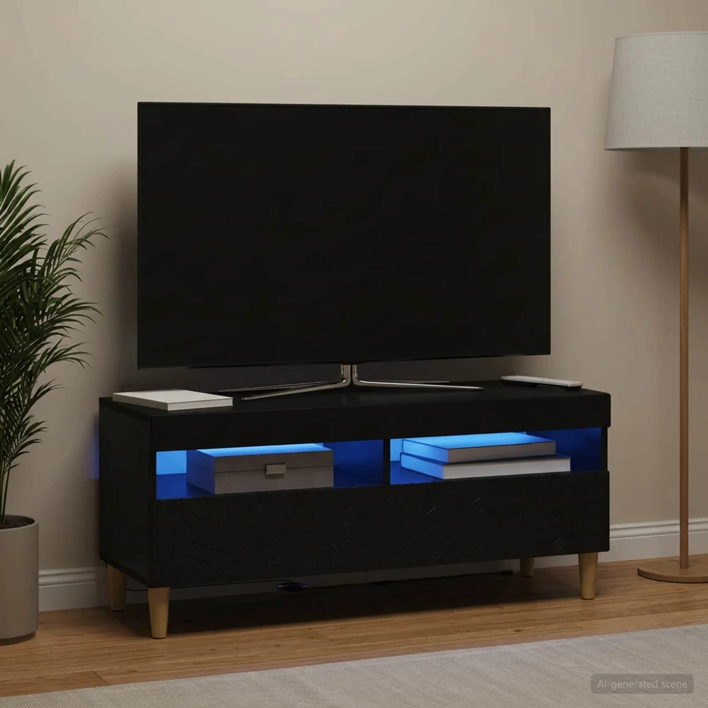 TV staliukas LED televizoriaus spintelė Juoda Apdirbta mediena