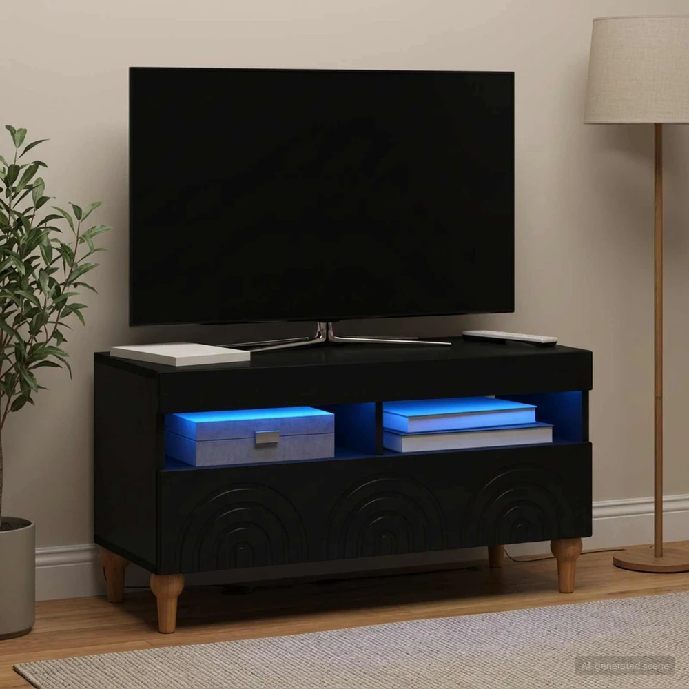 TV staliukas LED televizoriaus spintelė Juoda Apdirbta mediena