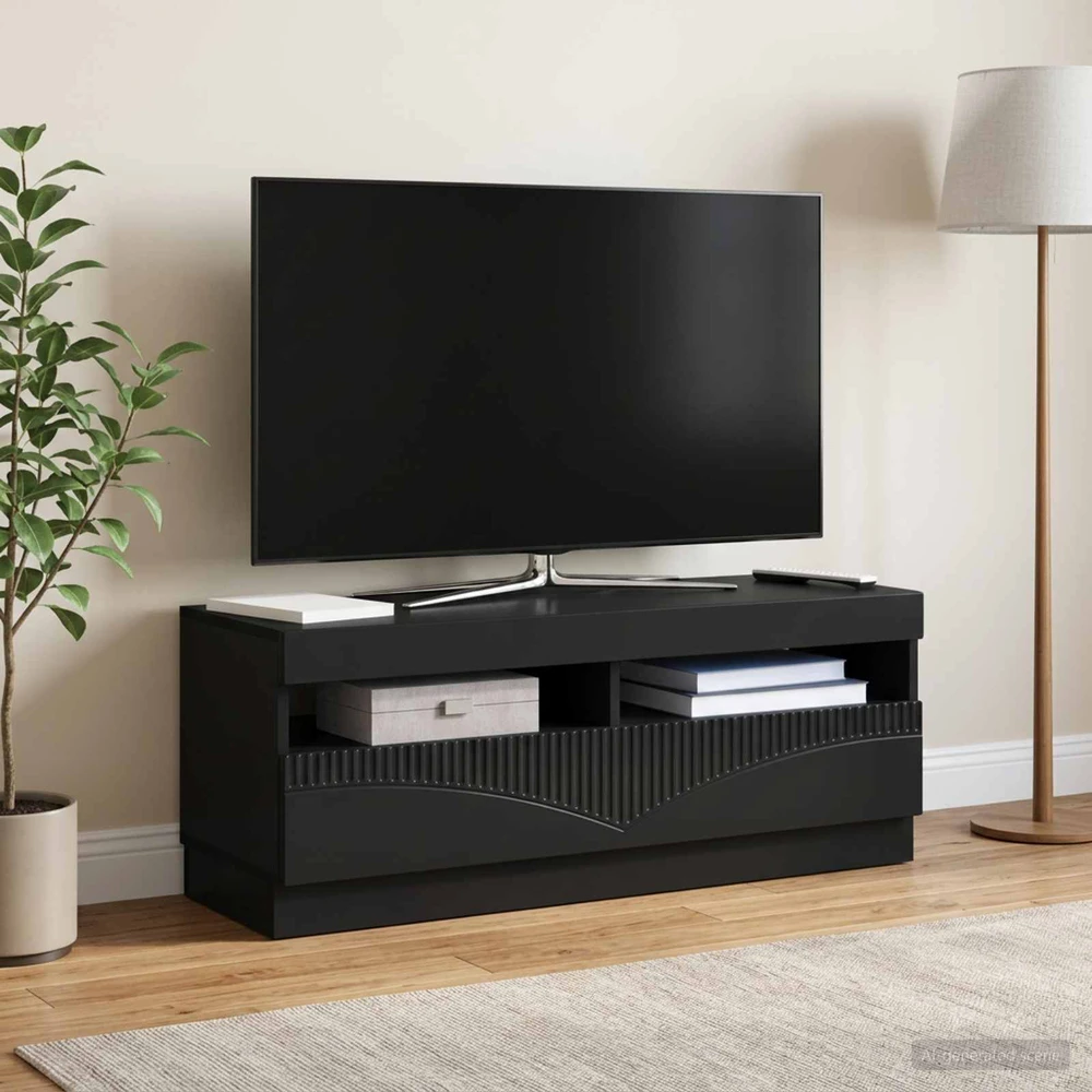 TV staliukas LED televizoriaus spintelė Juoda Apdirbta mediena