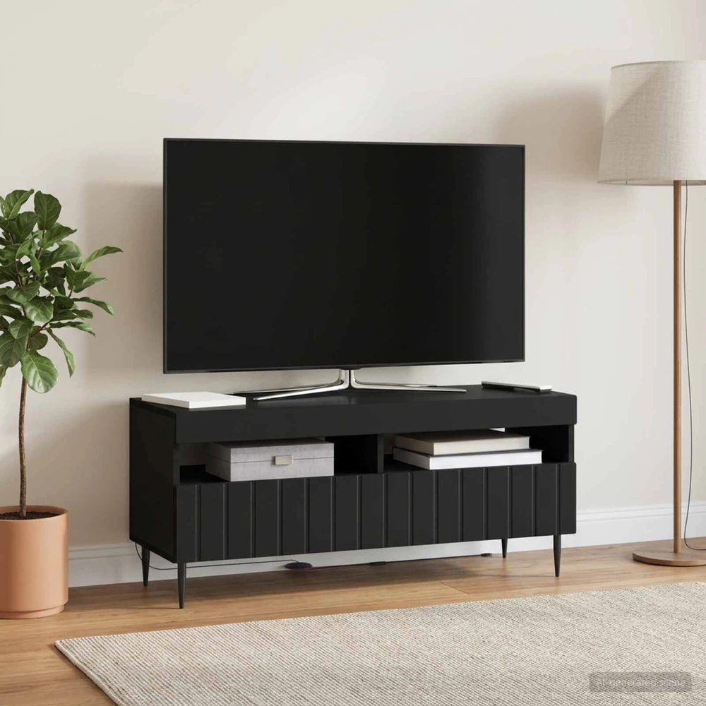TV staliukas LED televizoriaus spintelė Juoda Apdirbta mediena
